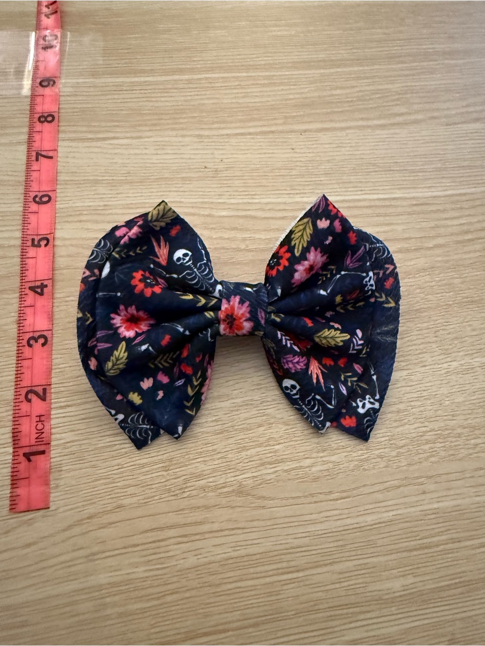 Day of the Dead Theme Navy Floral Skull Bow Hair Clip